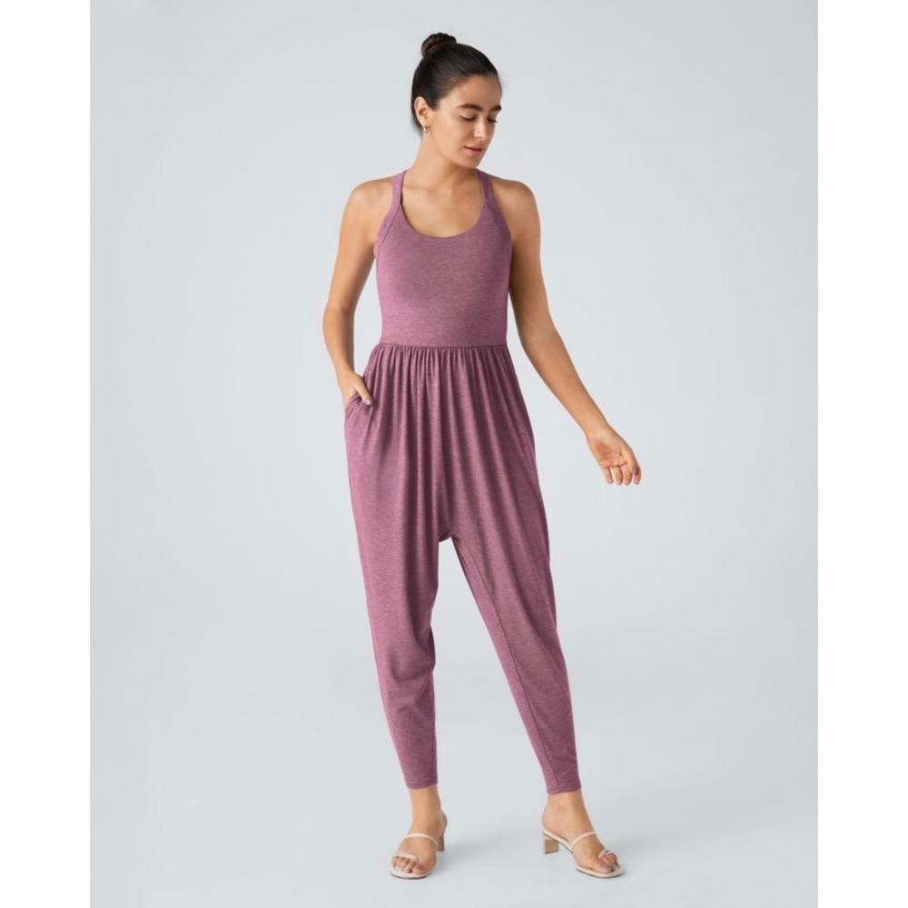 Halara Backless Twisted Cut Out Side Pocket Jumpsuit Purple Womens Small NWT